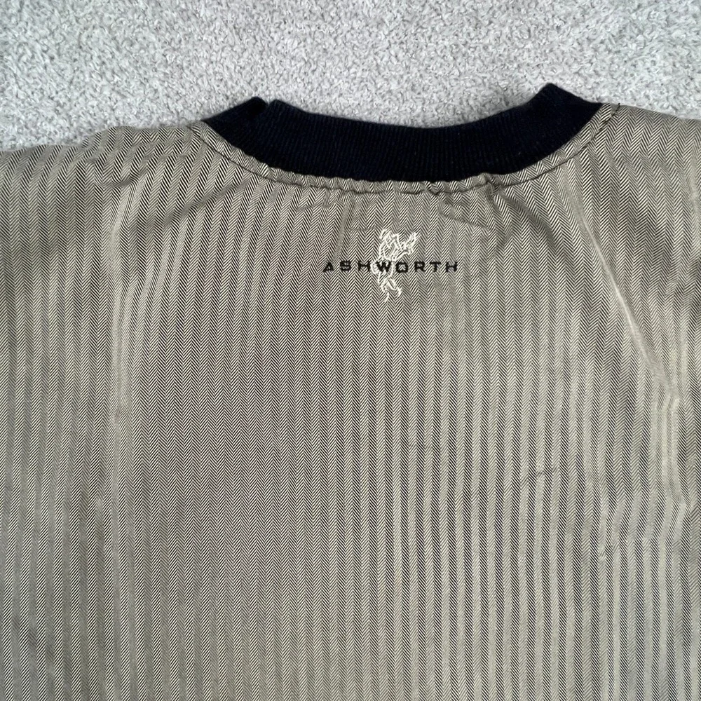 Ashworth Men's V-Neck XL Pullover Olive Herringbone Golf Windshirt Skater‎